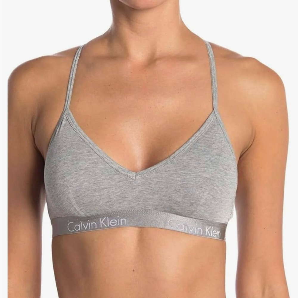 Calvin Klein Motive Triangle Padded Racerback Bralette - Heather Grey - Small